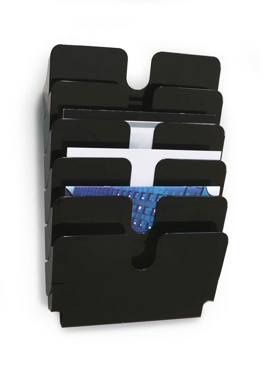 Durable FLEXIPLUS 6 Wall Mounted Literature Tray | A4 Landscape Holder | Black