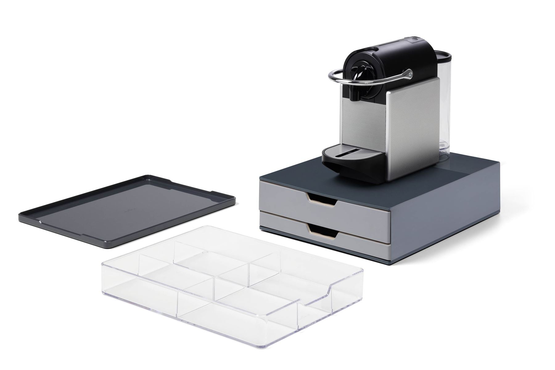 Durable COFFEE POINT 2 Drawer Organiser Storage Box for Tea Bags & Pods | Grey