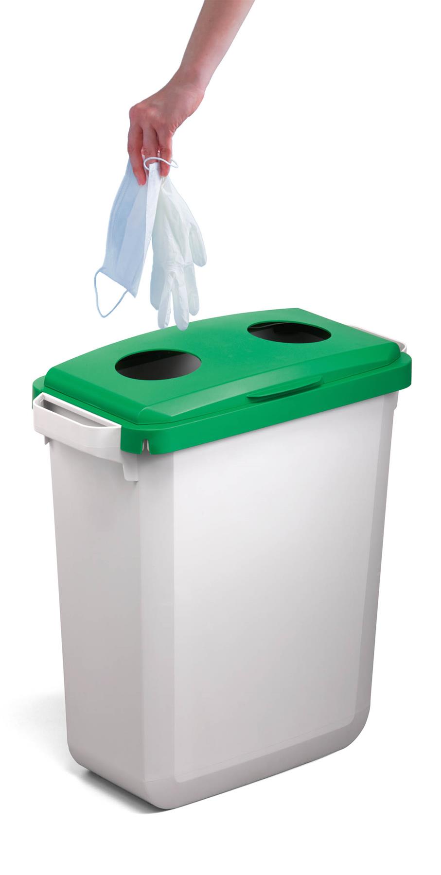 Durable DURABIN Grey Rectangular Recycling Bin + Green Hinged Bottle Lid | 60L