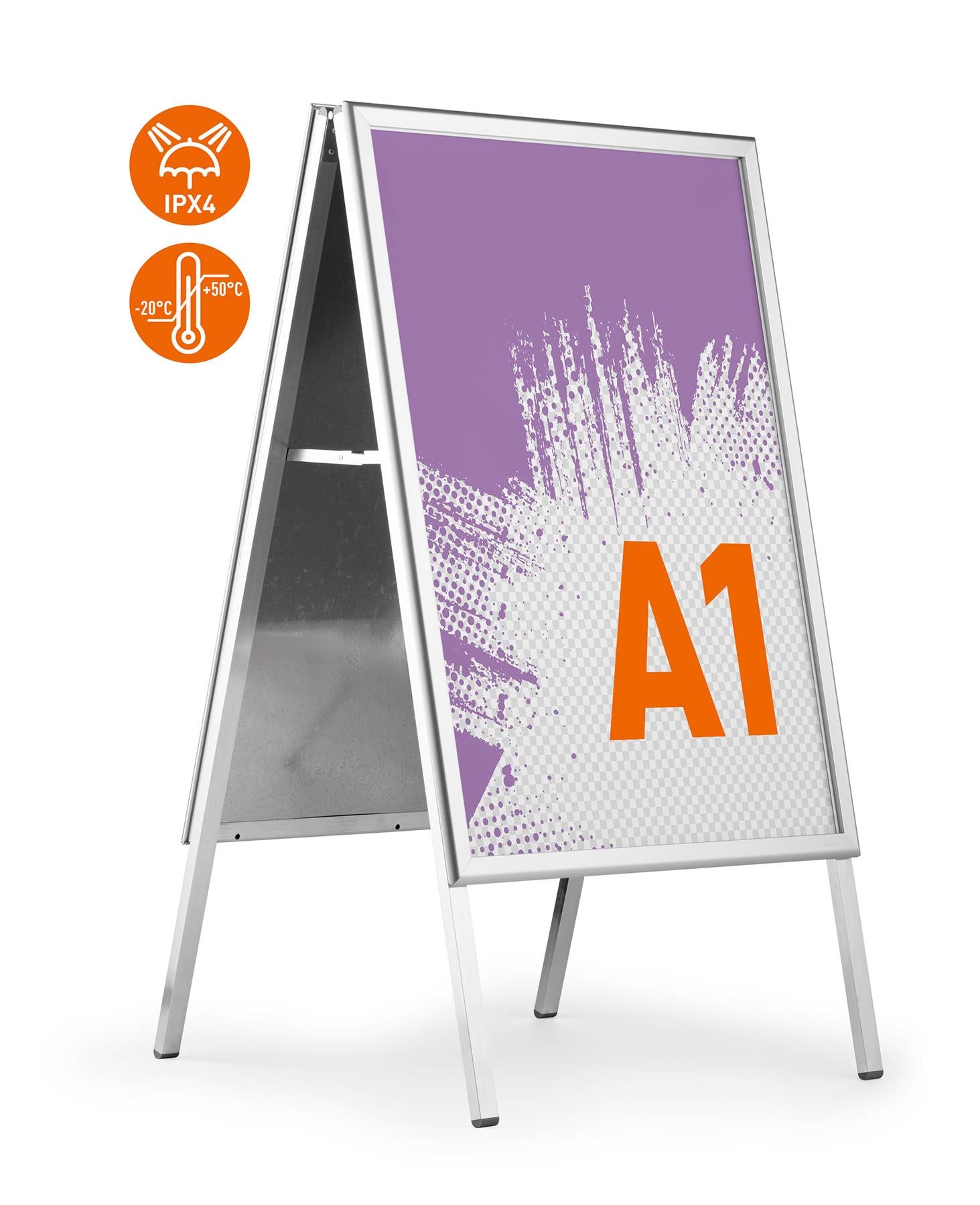 Durable A Board Foldable Pavement Sign Double Sided Snap Frame Stand | A1 Silver