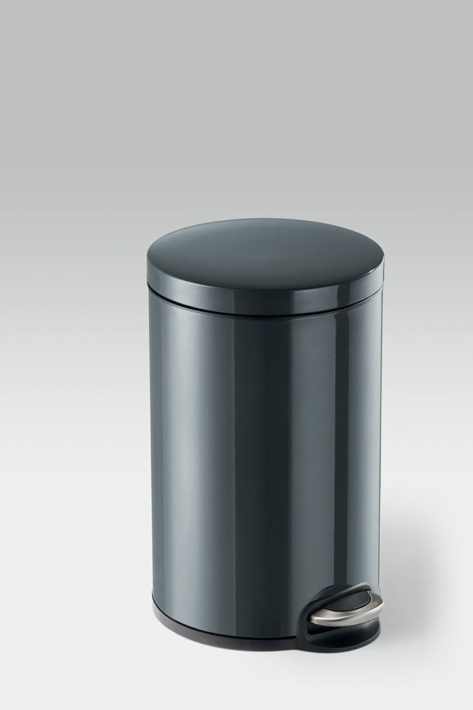 Durable Gloss Finish Round Metal Pedal Bin | 12 Litre | Charcoal Grey