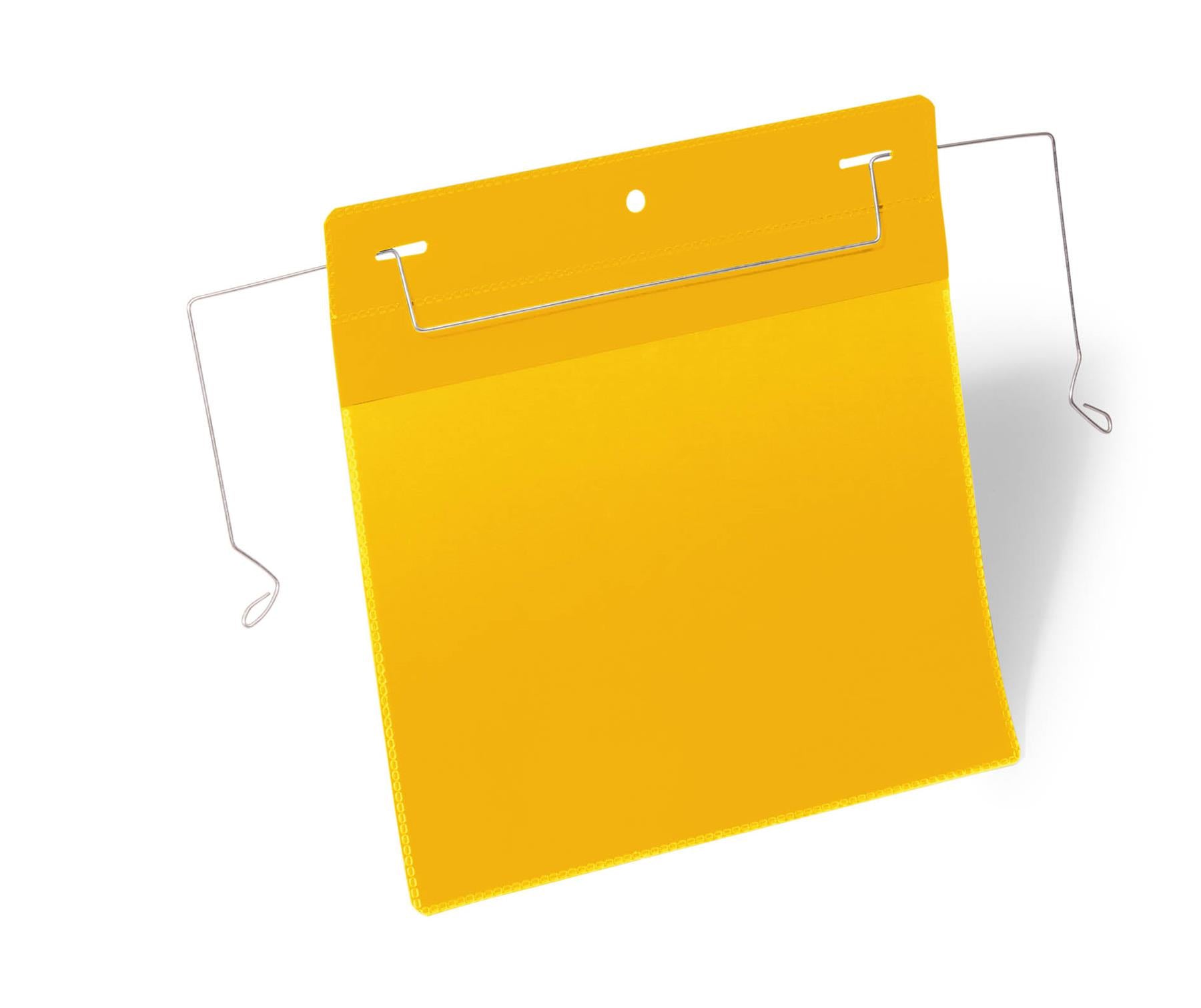Durable Wire Hanger Ticket Holder Document Pocket | 50 Pack | A5 Yellow