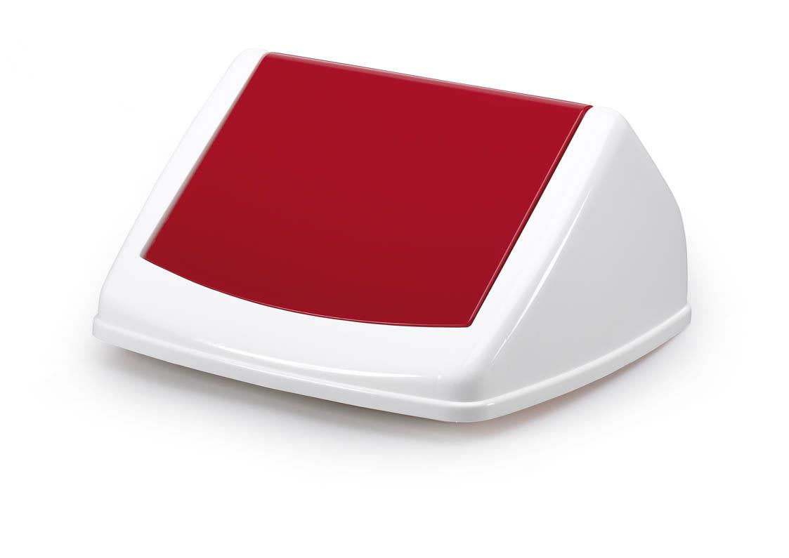 Durable DURABIN Contemporary White Square Recycling Bin + Red Swing Lid | 40L