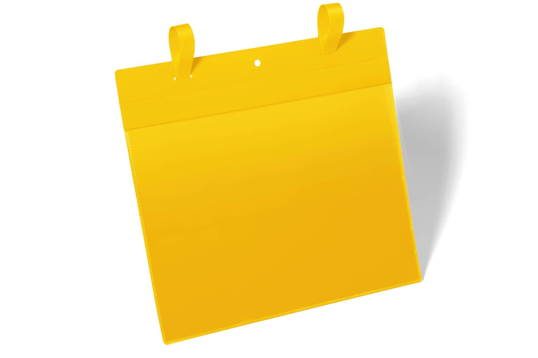 Durable Strap Ticket Holder Document Pocket Landscape | 50 Pack | A4 Yellow