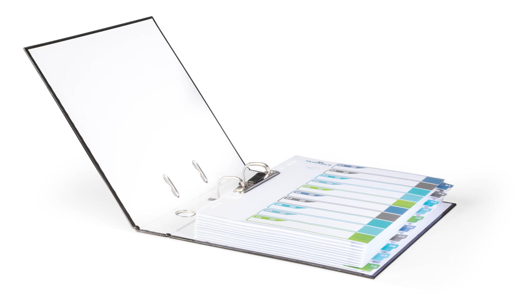 Durable 10 Part Numbered Tab Punched Index Dividers + Cover | A4+ | Colour Coded