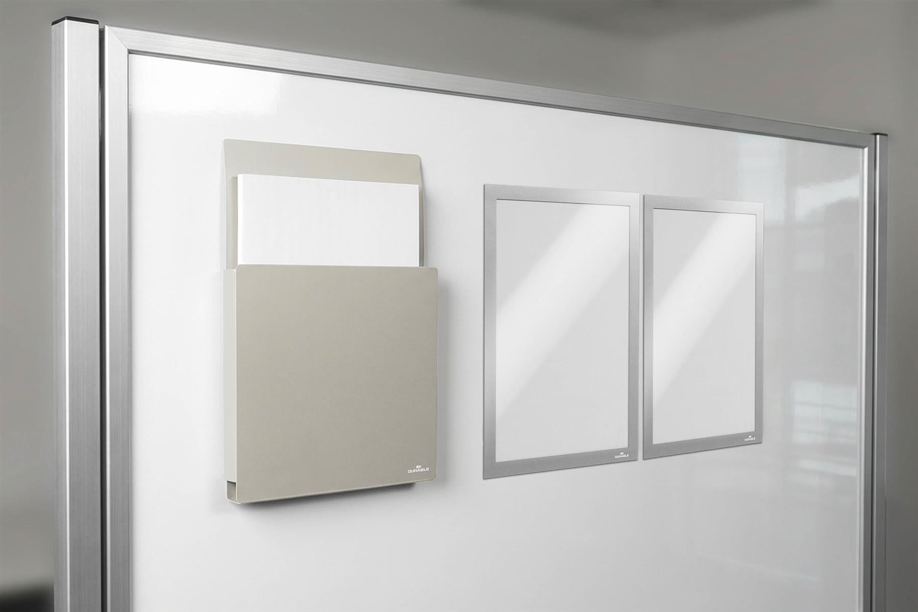 Durable Info Box Magnetic Document File Holder for Metal & Whiteboards | A4 Grey