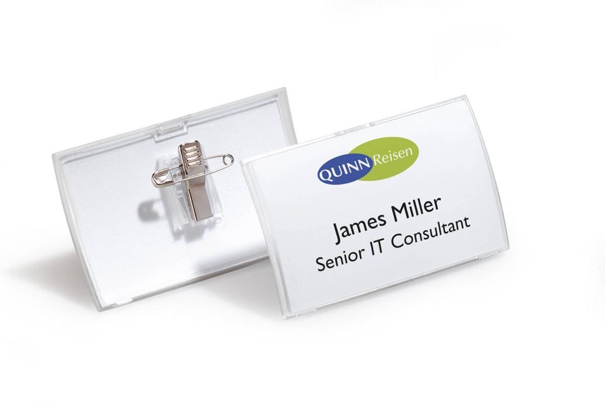 Durable CLICK FOLD Convex Clip & Pin Name Tag Badge Holder | 25 Pack | 54 x 90mm