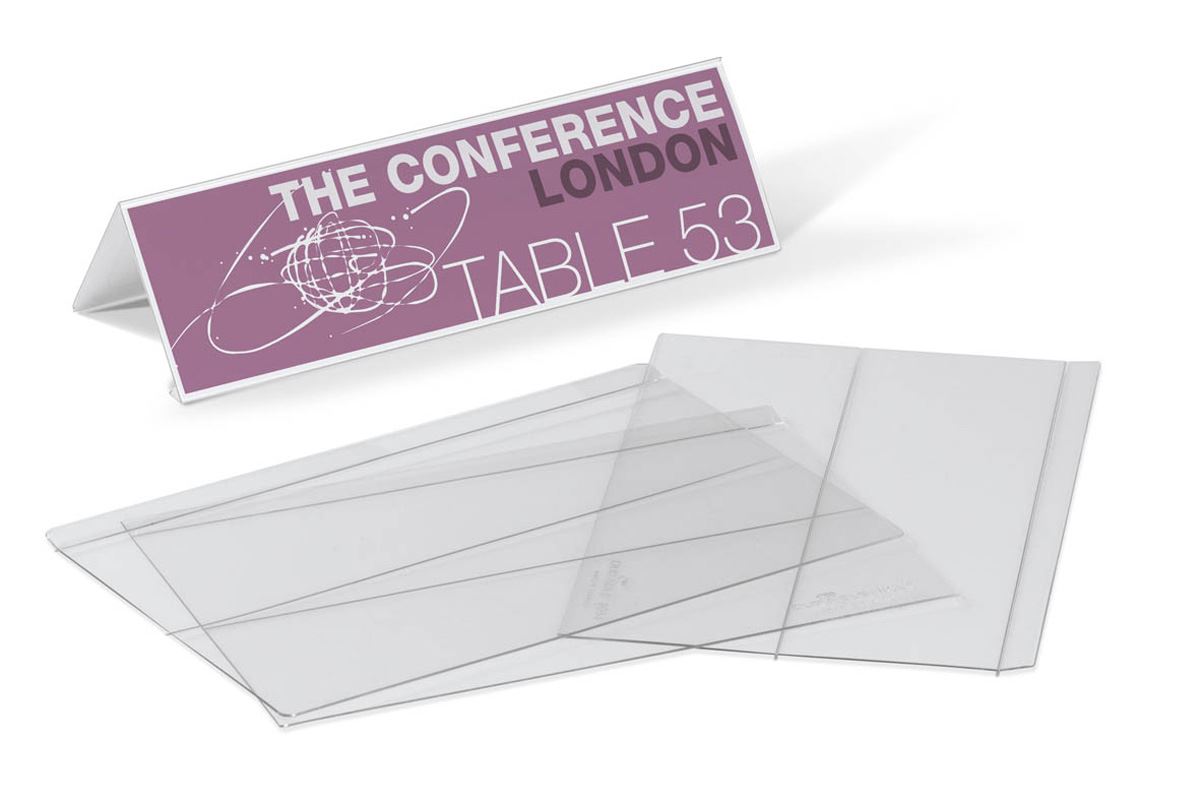 Durable Clear Plastic Table Place Name Holders and Inserts | 10 Pack | 61x210mm