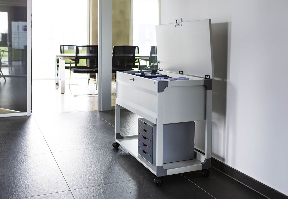 Durable Locking Lid Suspension File Trolley | for 100 A4 Folders | Grey