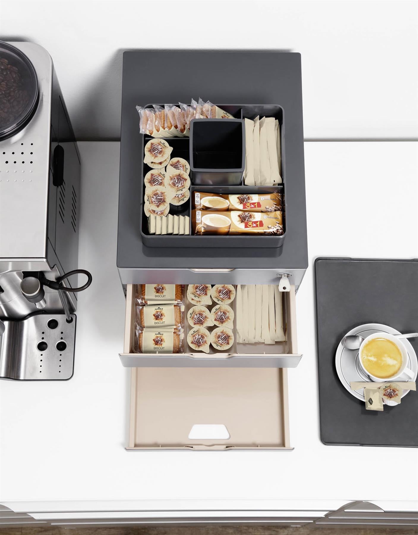 Durable COFFEE POINT Modular 4 Drawer Organiser Lockable Storage Box | Grey