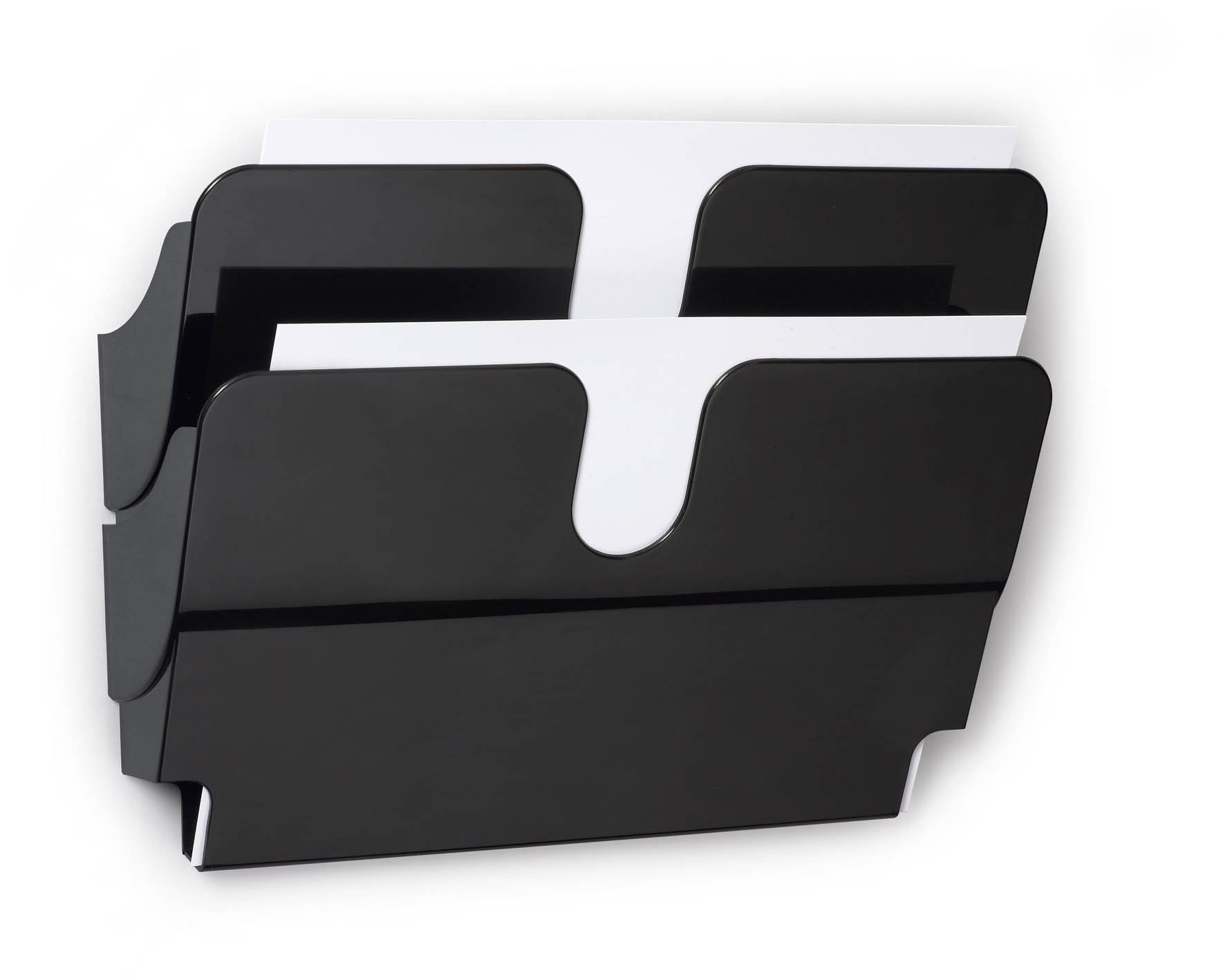 Durable FLEXIPLUS 2 Wall Mounted Literature Tray | A4 Landscape Holder | Black