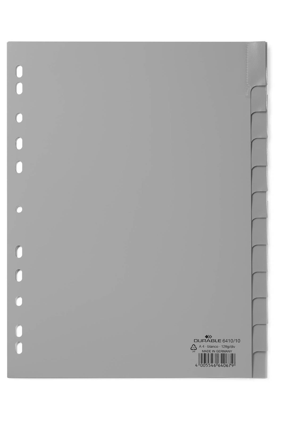 Durable 12 Part Removable Tab Reinforced Punched Index Dividers | A4 | Grey
