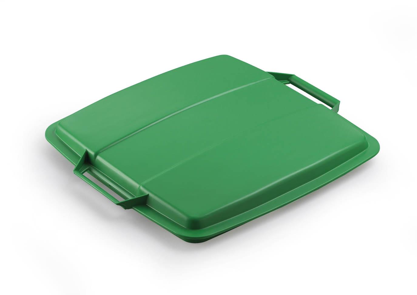 Durable DURABIN Grey Square Recycling Bin + Green Lid | Food Safe | 90L