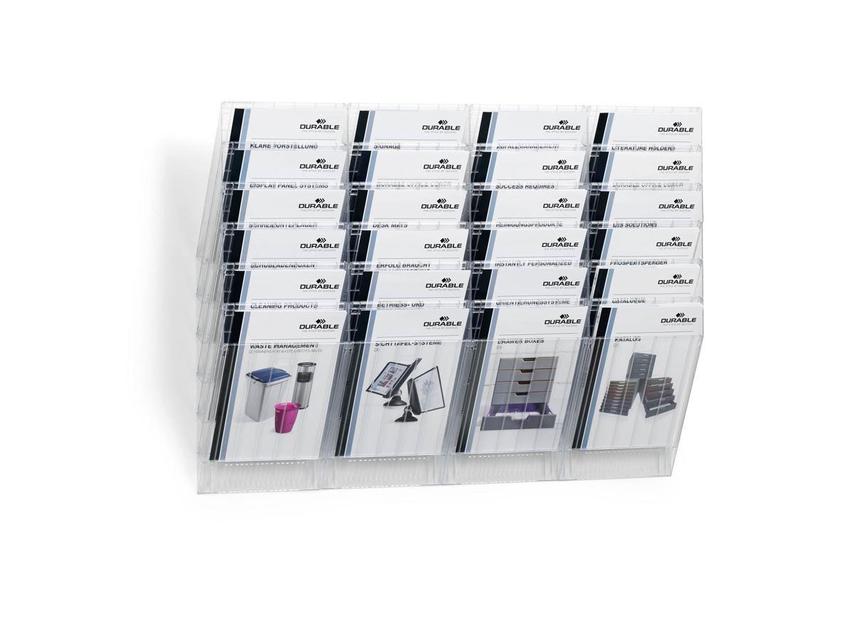 Durable FLEXIBOXX 6 Wall Mounted Literature Tray | A4 Portrait Holder | Clear