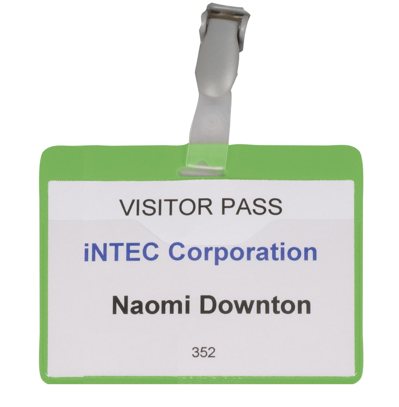 Durable Clip Name Tag ID Badge Card Holder + Inserts | 25 Pack | 60x90mm | Green