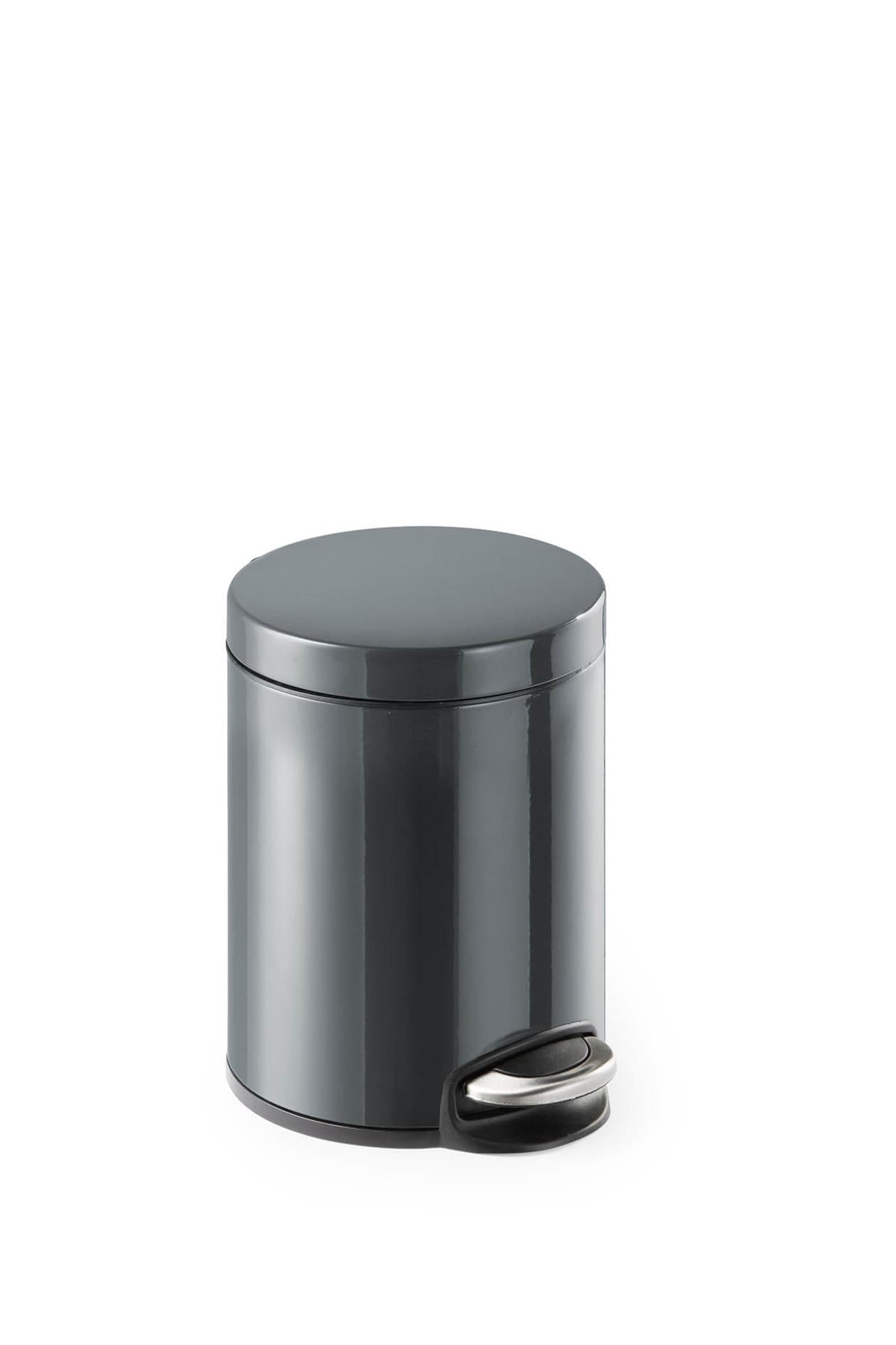 Durable Gloss Finish Round Metal Pedal Bin | 5 Litre | Charcoal Grey