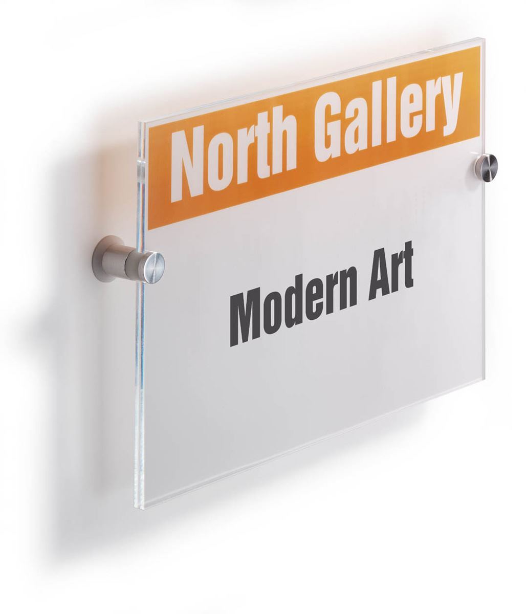 Durable CRYSTAL Frameless Acrylic Door Sign Holder Wall Mounted | A4 Clear