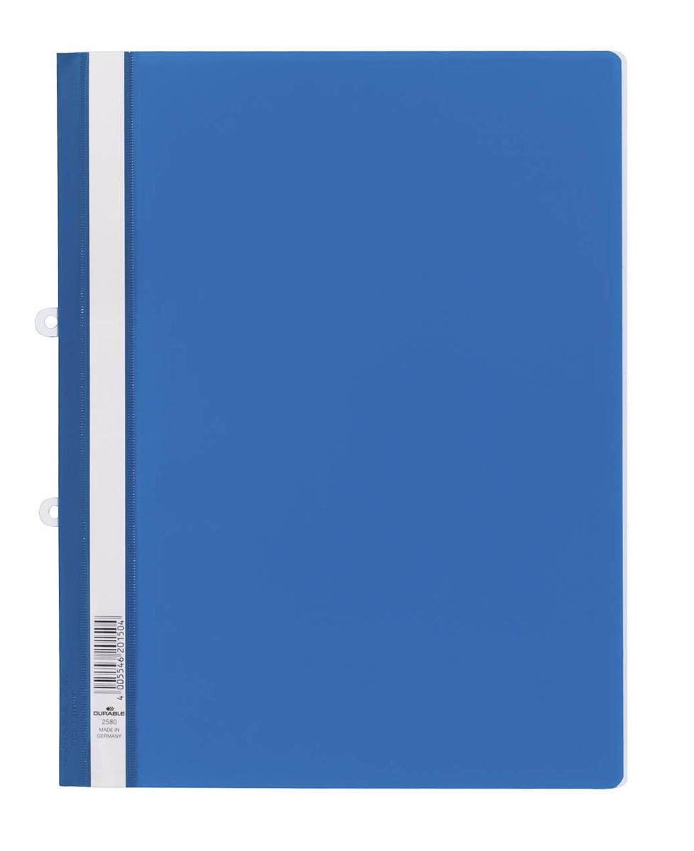 Durable Clear View Project Folder Report File + Filing Strip | 25 Pack | A4 Blue