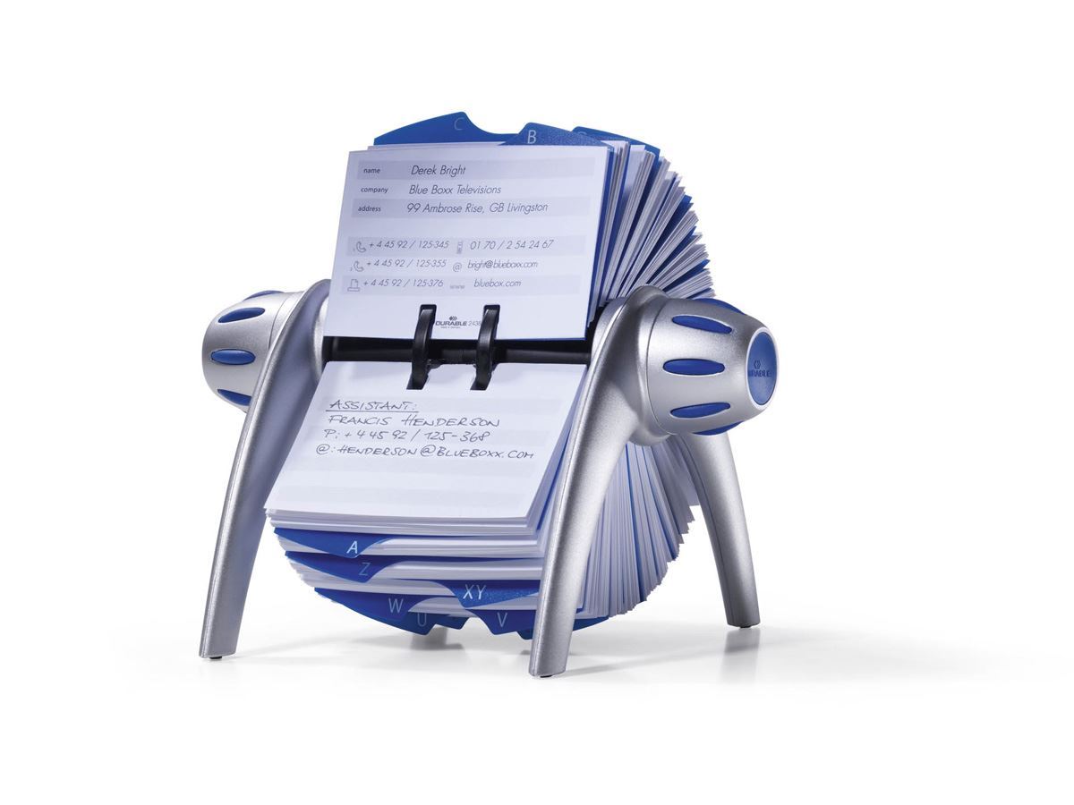 Durable TELINDEX Rotary Address Card Holder | 500 Cards & A-Z Index | Silver