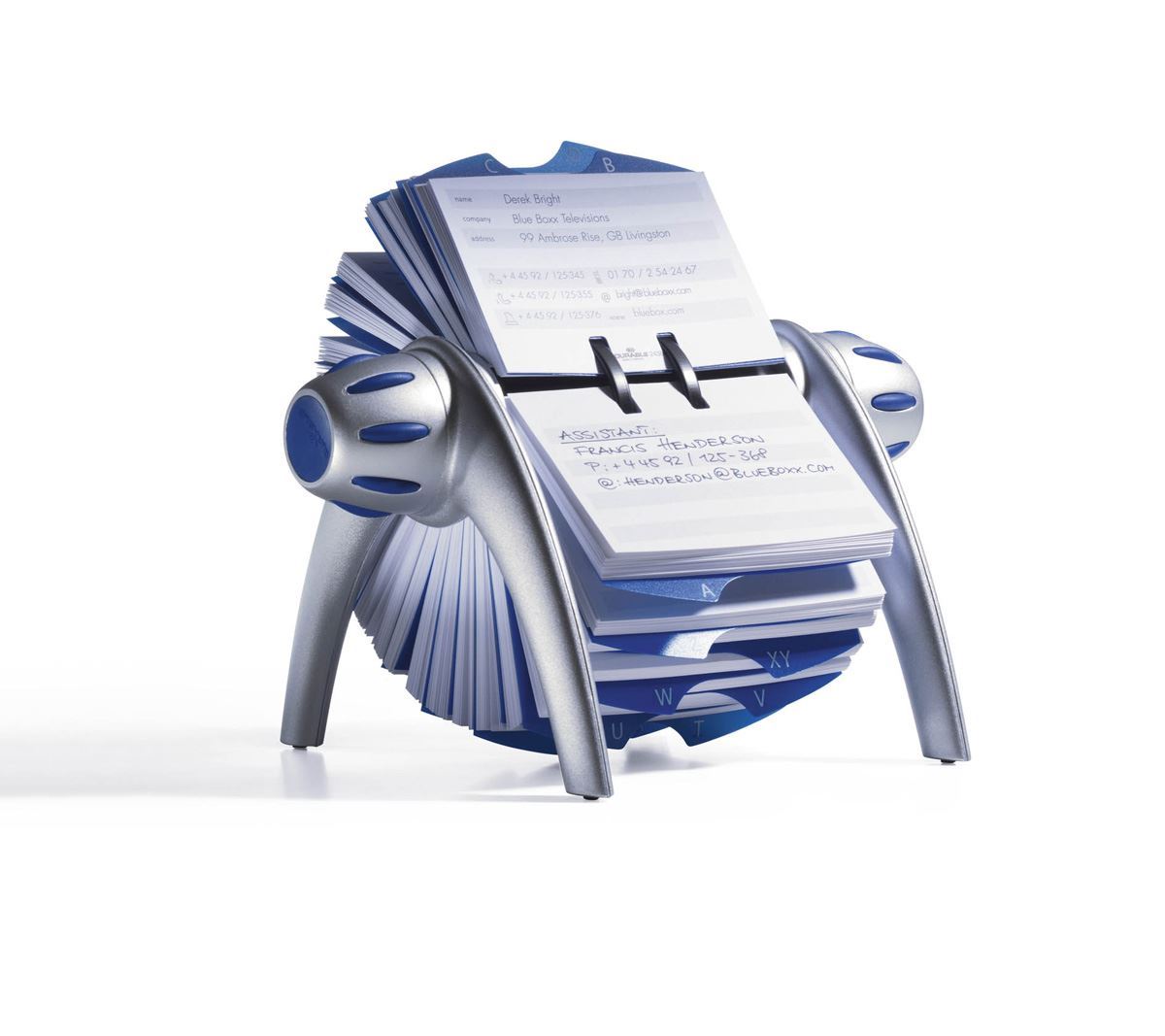 Durable TELINDEX Rotary Address Card Holder | 500 Cards & A-Z Index | Silver