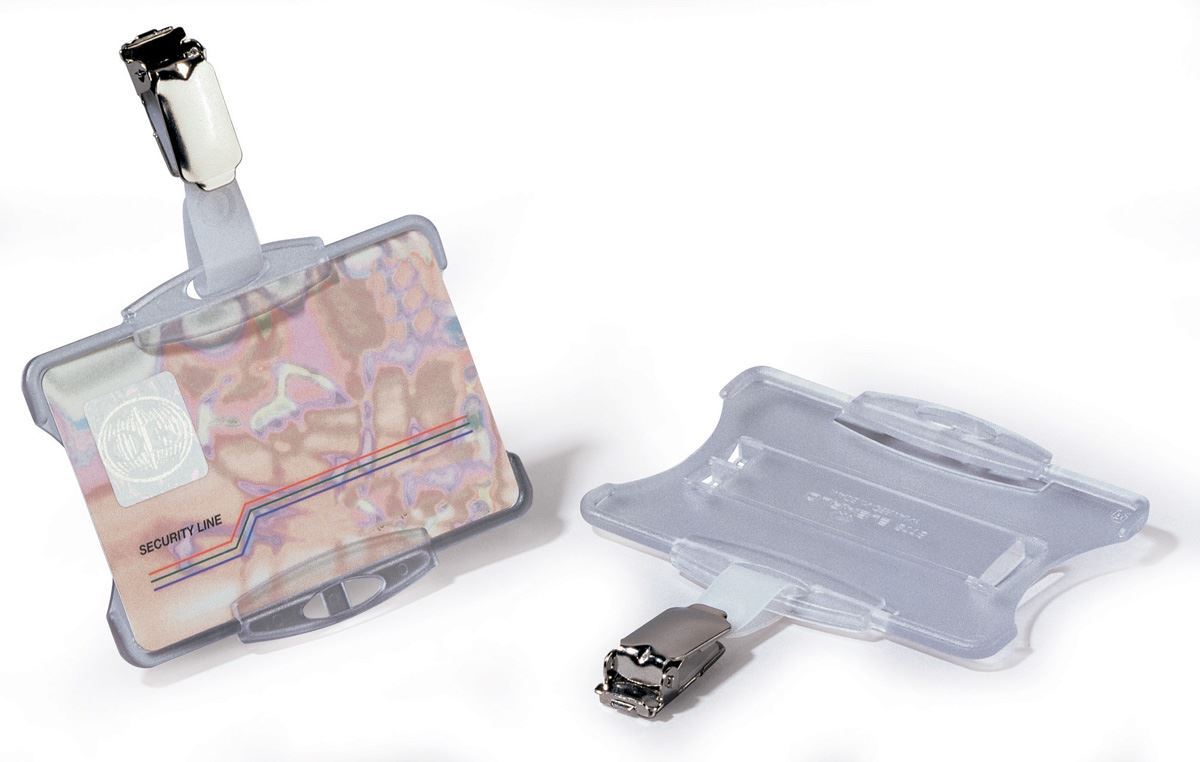 Durable Security Pass Plastic ID Badge Card Holders with Clip | 25 Pack | Clear