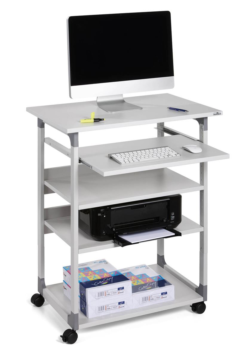 Durable Adjustable Mobile PC Computer Desk Workstation Trolley on Wheels | Grey