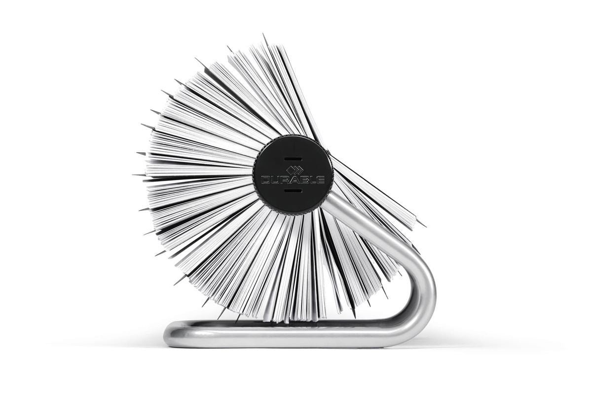 Durable TELINDEX Rotary Address Card Holder | 500 Cards & A-Z Index | Silver