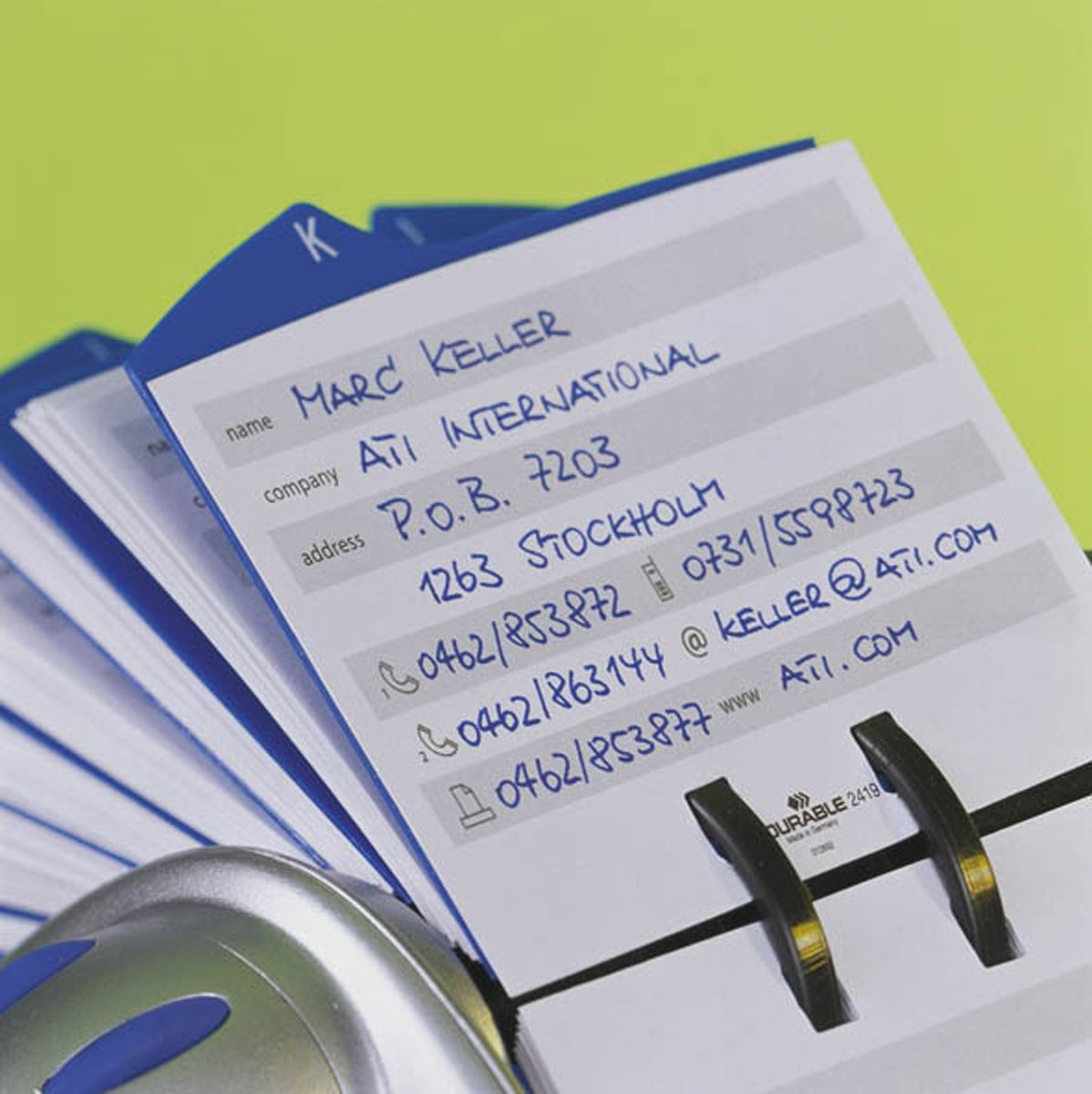 Durable TELINDEX Rotary Address Card Holder | 500 Cards & A-Z Index | Silver