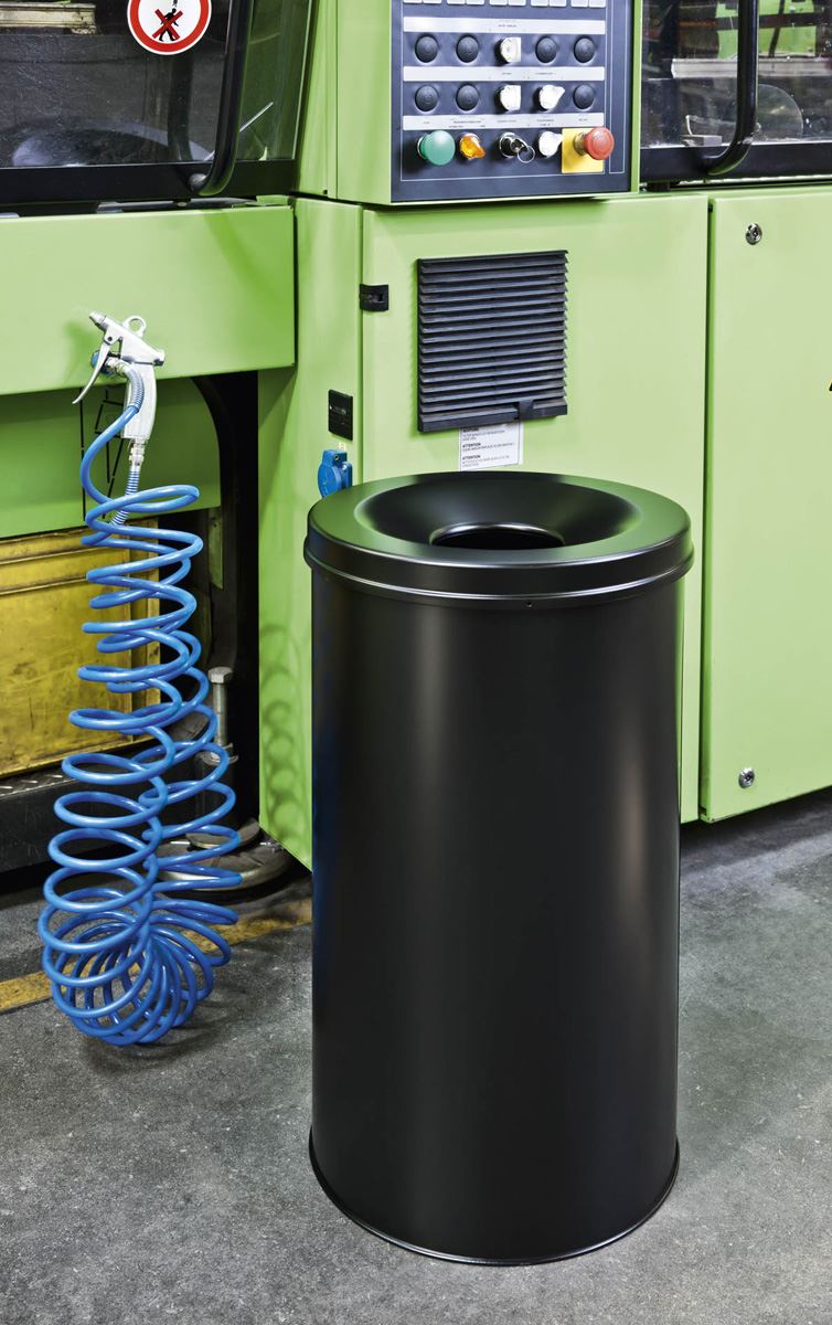 Durable Fire Extinguishing Metal Waste Bin | TUV Certified | 60L | Black
