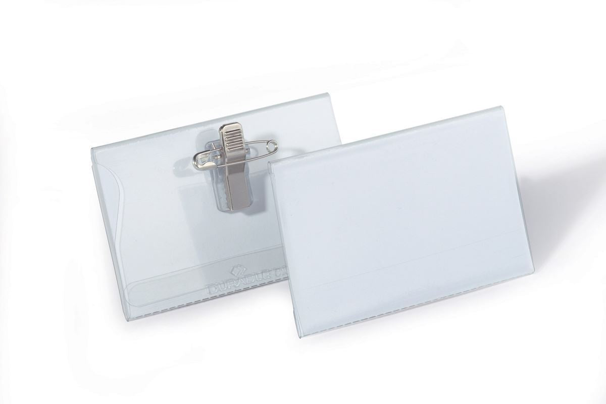 Durable COMBI CLIP Clip & Pin Name Badge Holders + Inserts | 50 Pack | 54 x 90mm