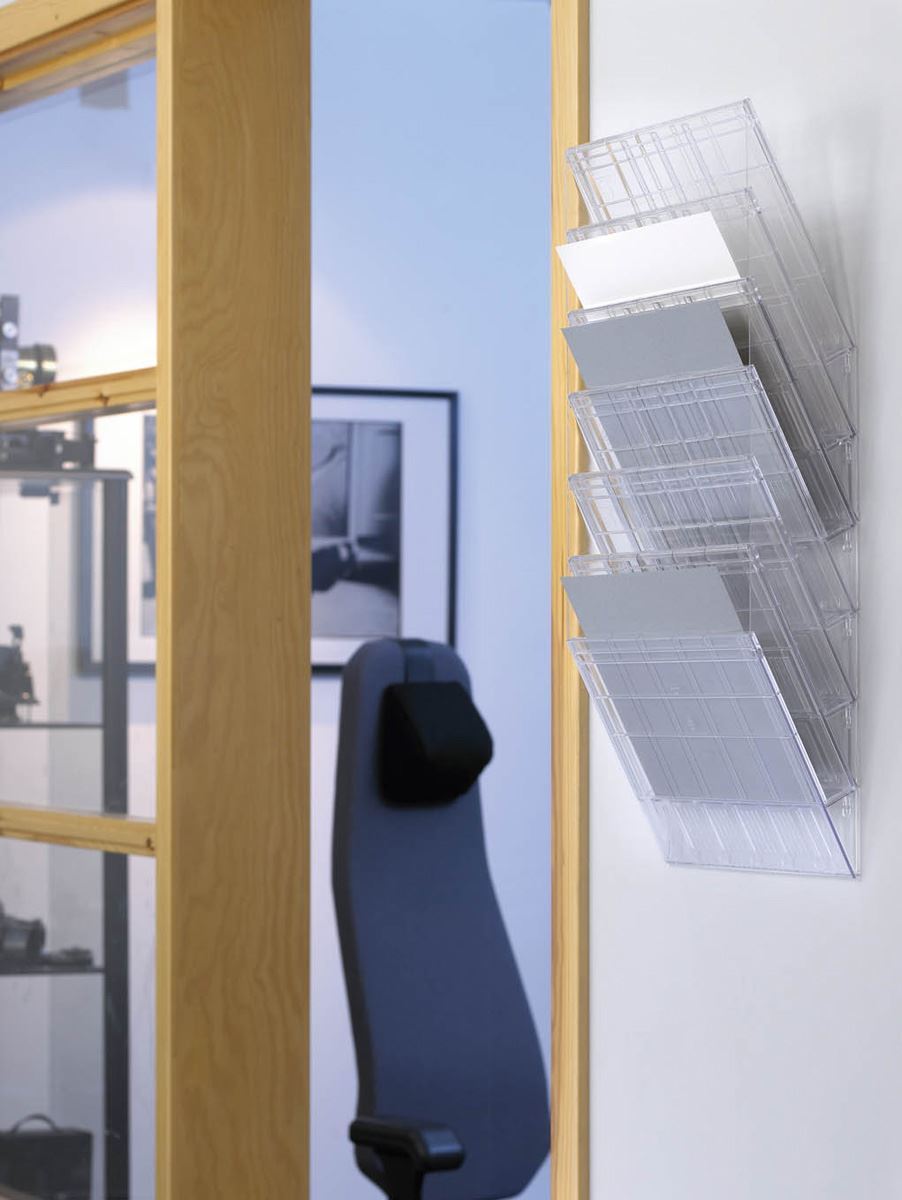 Durable FLEXIBOXX 6 Wall Mounted Literature Tray | A4 Landscape Holder | Clear