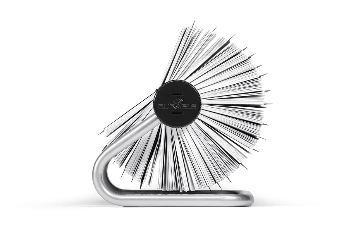 Durable TELINDEX Rotary Address Card Holder | 500 Cards & A-Z Index | Silver