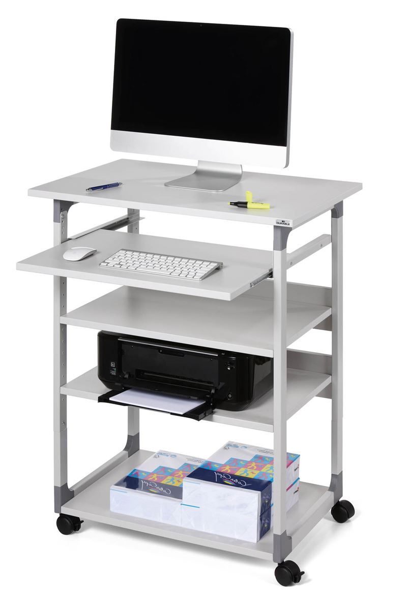 Durable Adjustable Mobile PC Computer Desk Workstation Trolley on Wheels | Grey