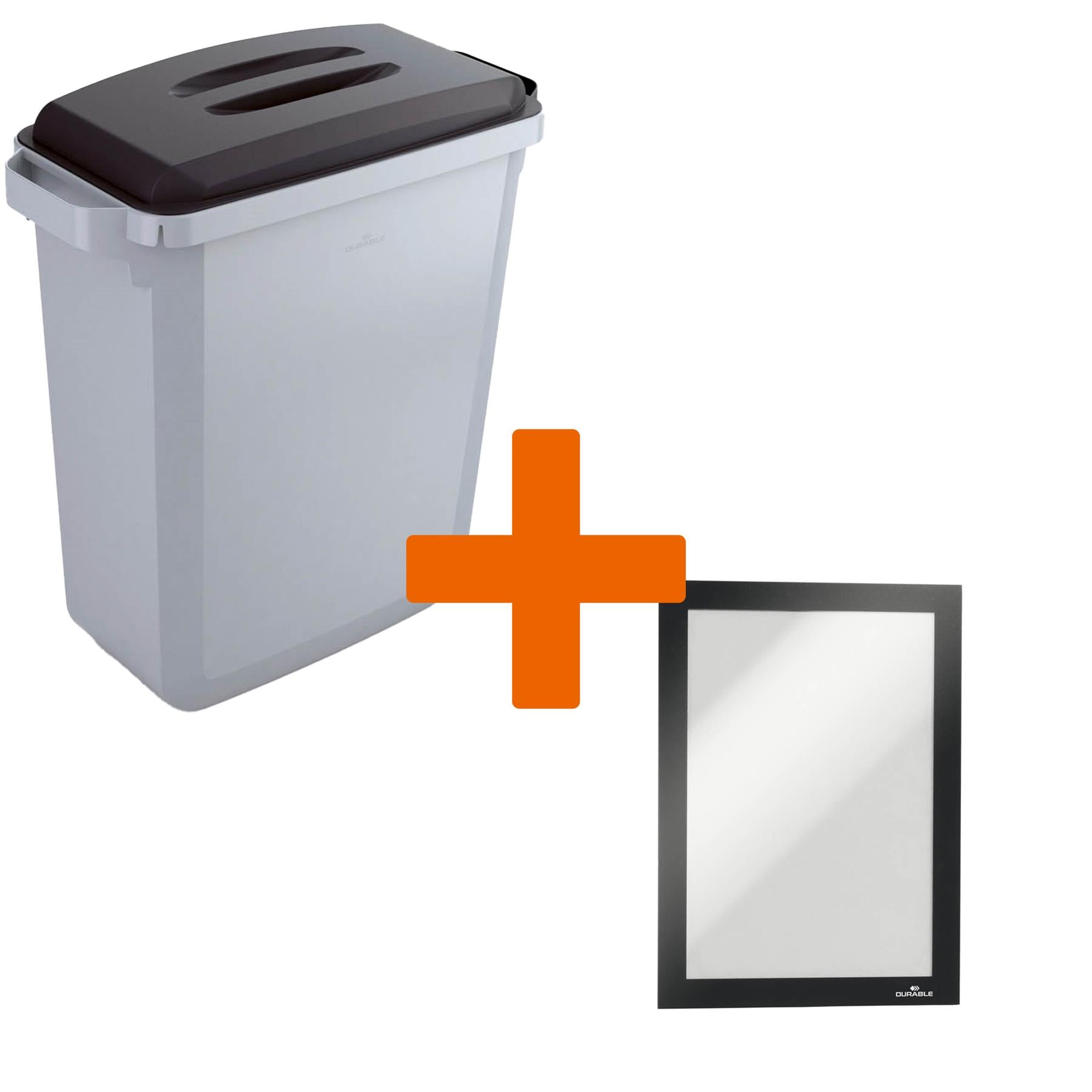 Durable DURABIN Grey Recycling Bin with Black Lid + Black Duraframe | 60L