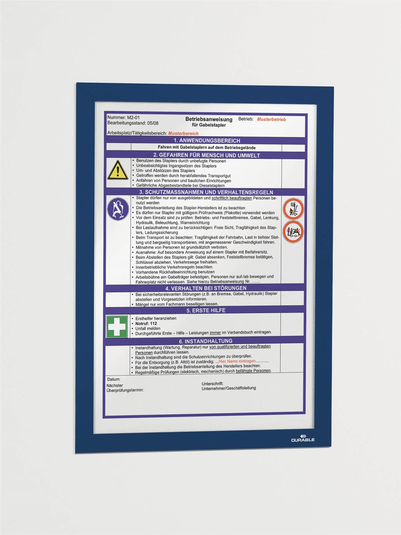 Durable DURAFRAME Self Adhesive Magnetic Signage Frame | 2 Pack | A4 Blue