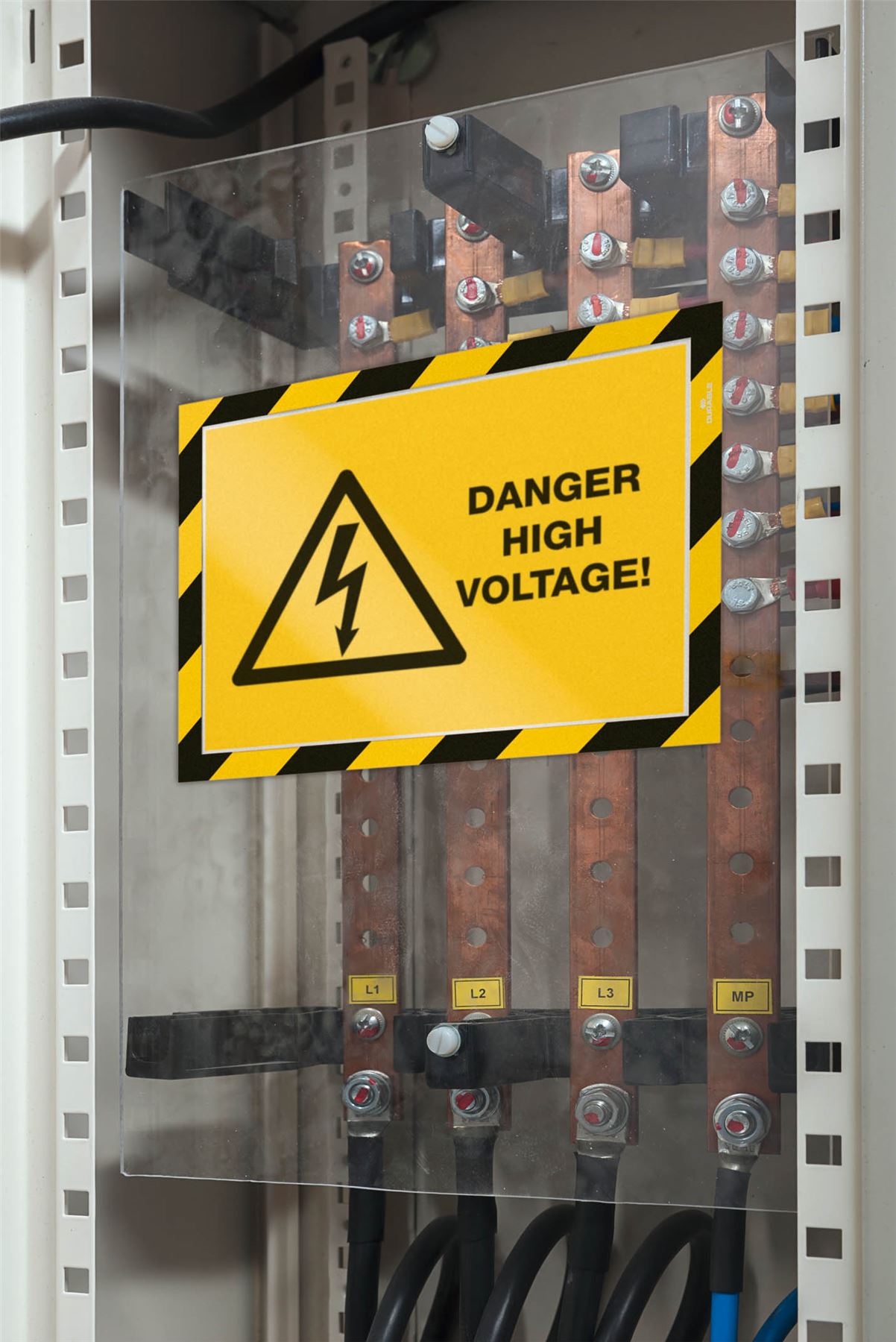 Durable DURAFRAME Adhesive Magnetic Hazard Frame | 2 Pack | A4 Black & Yellow