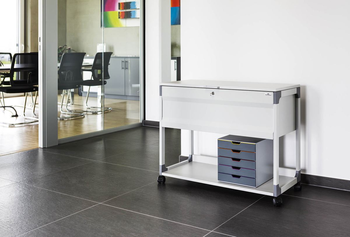 Durable Locking Lid Suspension File Trolley | for 100 A4 Folders | Grey