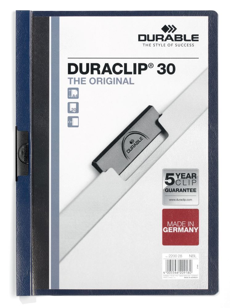 Durable DURACLIP 30 Sheet Document Clip File Folder | 25 Pack | A4 Midnight Blue