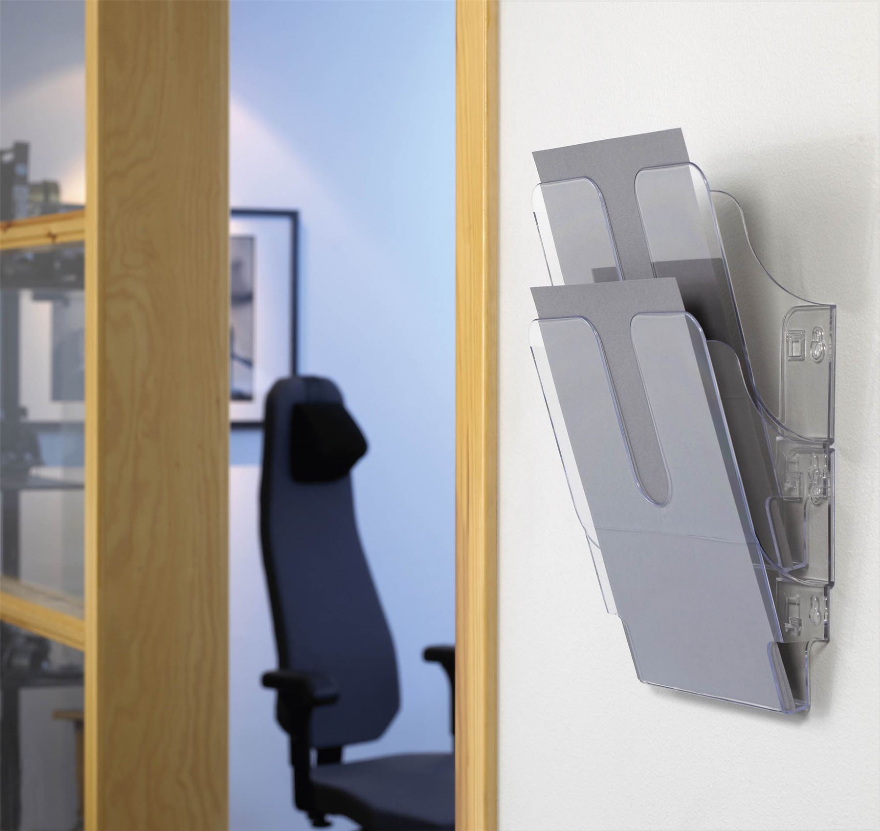 Durable FLEXIPLUS 2 Wall Mounted Literature Tray | A4 Portrait Holder | Clear