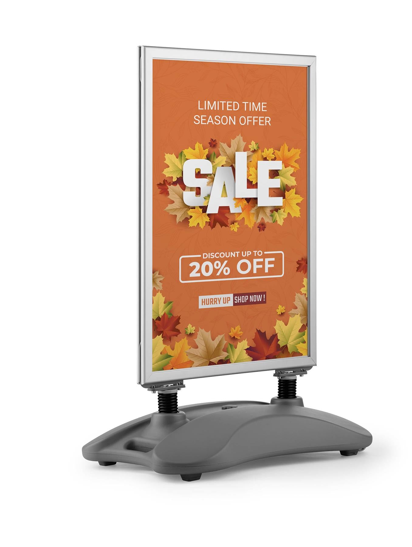 Durable Pavement Sign Heavy Water Base Double Sided Snap Frame Stand | A1 Silver