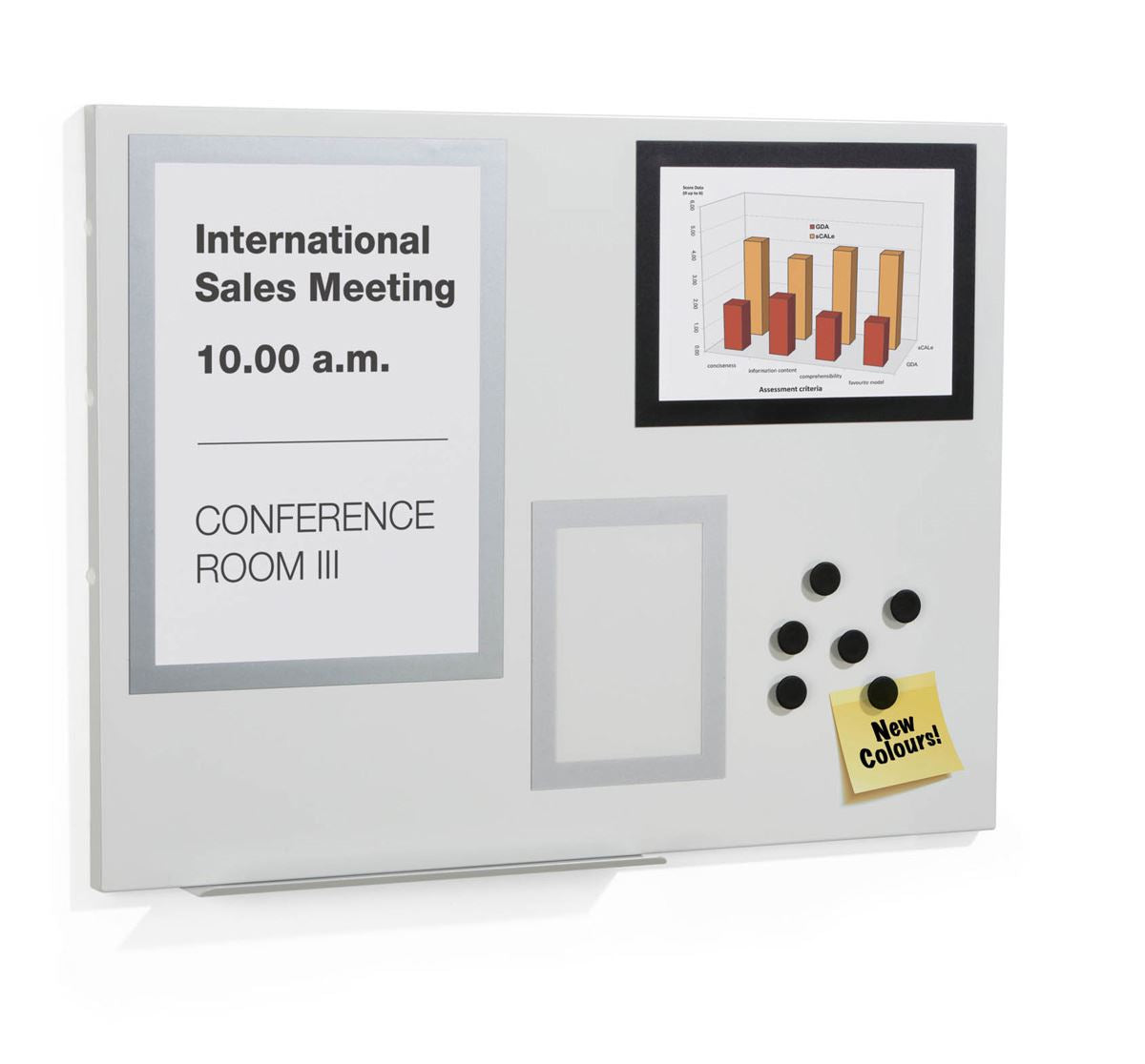 Durable DURAFRAME Magnetic White Board with 3 Frames and 6 Magnets | 45x60 cm