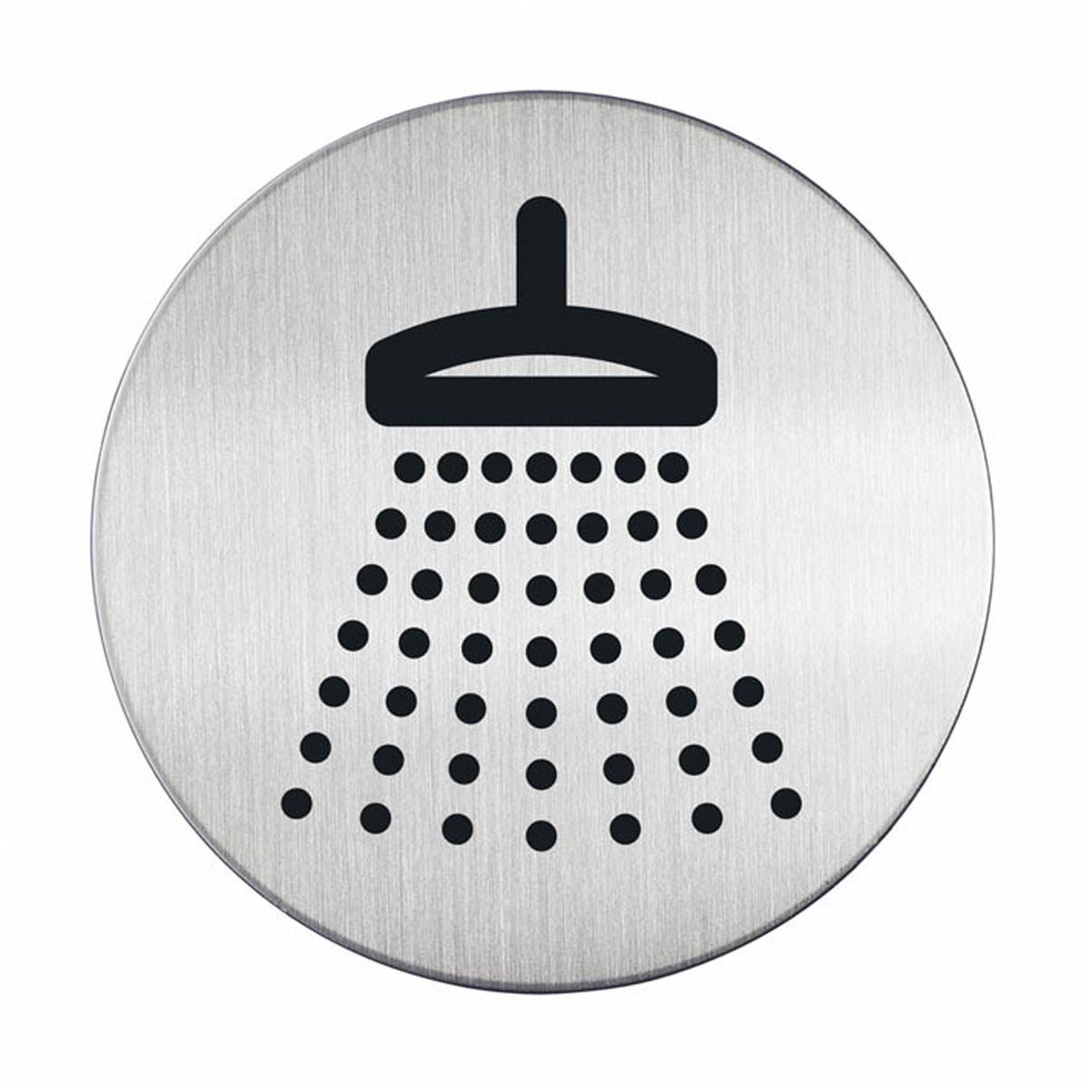 Durable Adhesive Shower Sign Safety Symbol | Brushed Stainless Steel | 83mm