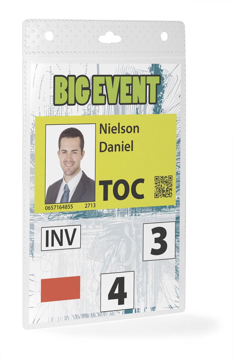 Durable Name Badge ID Card Holders Clear and Punched | A6 Portrait | 20 Pack