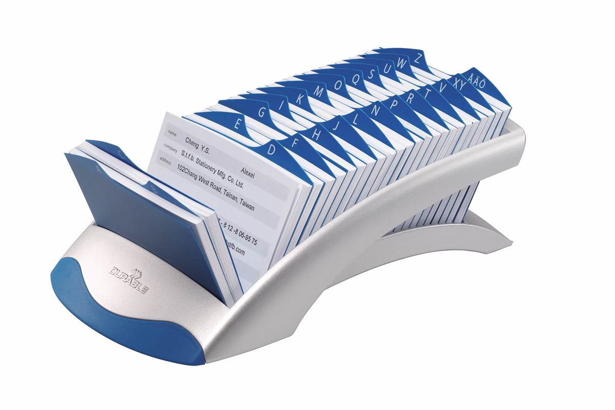 Durable TELINDEX Desktop Address Card Holder | 500 Cards & A-Z Index | Silver