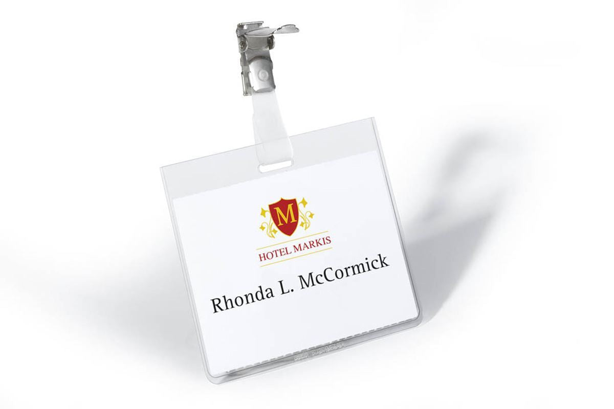 Durable Clip Name Tag ID Badge Card Holders + Inserts | 25 Pack | 60 x 90mm