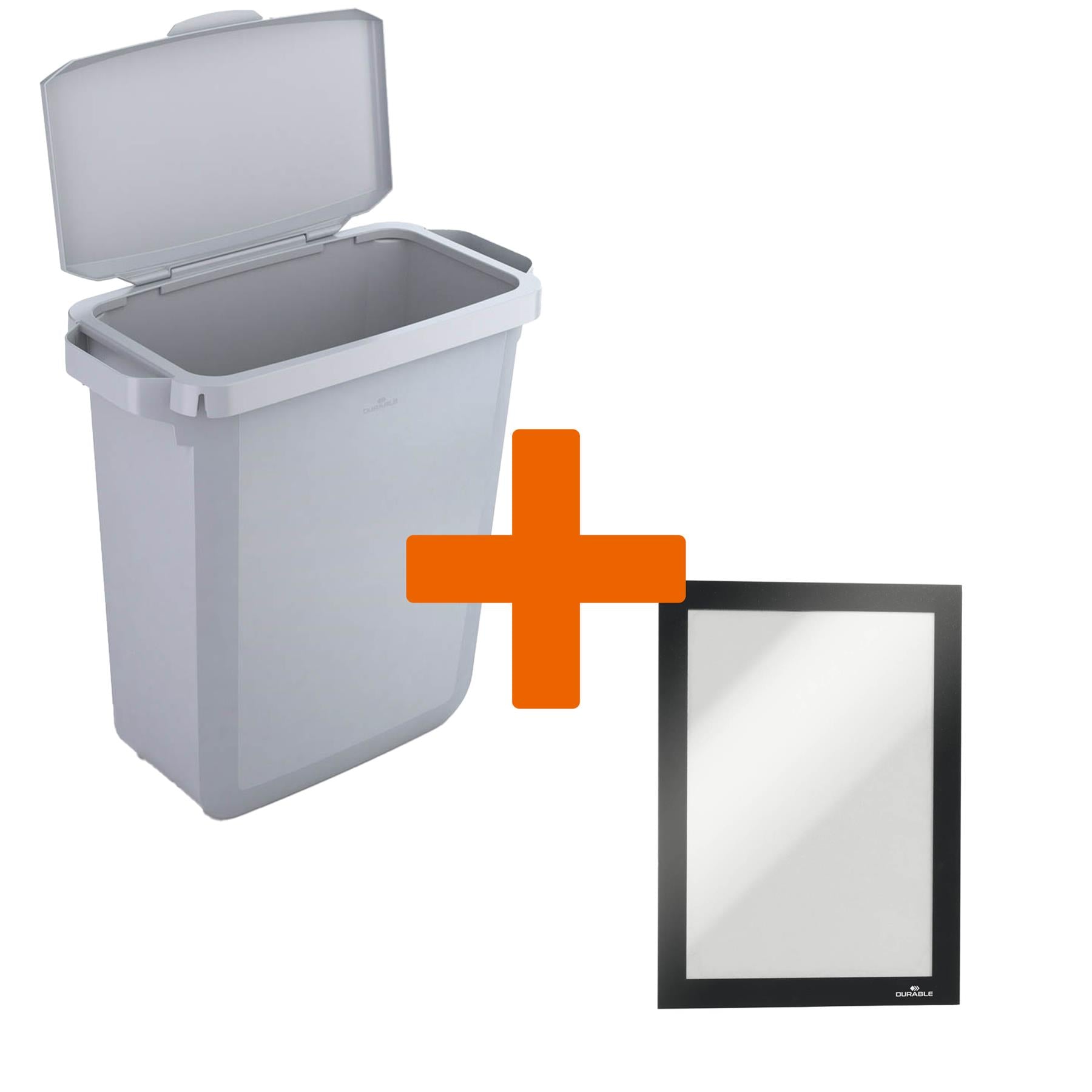 Durable DURABIN Grey Recycling Bin with Grey Hinged Lid + Black Duraframe | 60L
