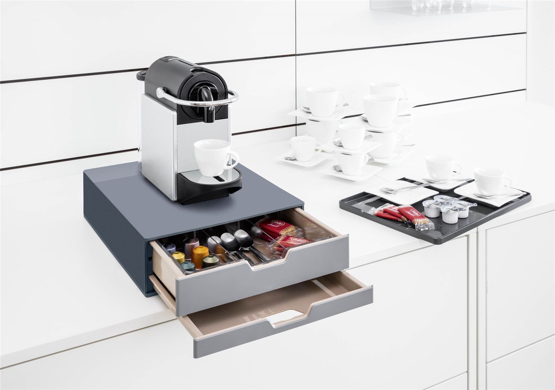 Durable COFFEE POINT 2 Drawer Organiser Storage Box for Tea Bags & Pods | Grey