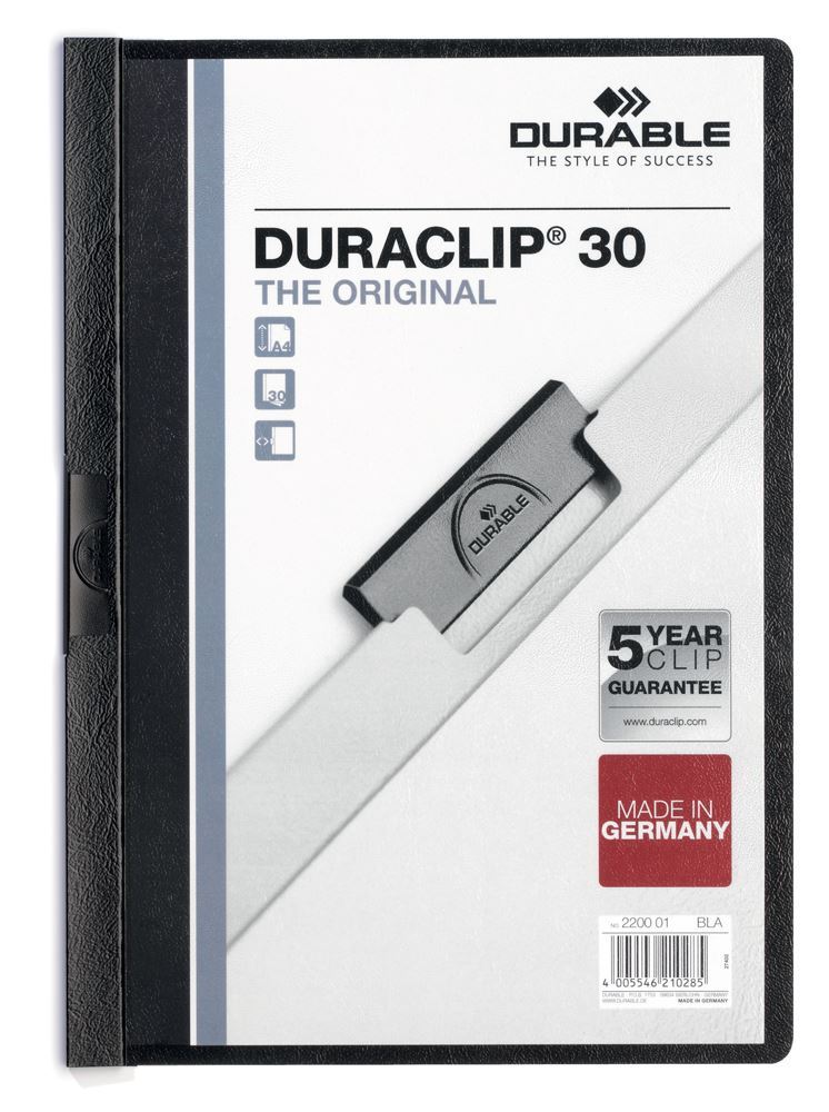 Durable DURACLIP 30 Sheet Document Metal Clip File Folder | 25 Pack | A4 Black