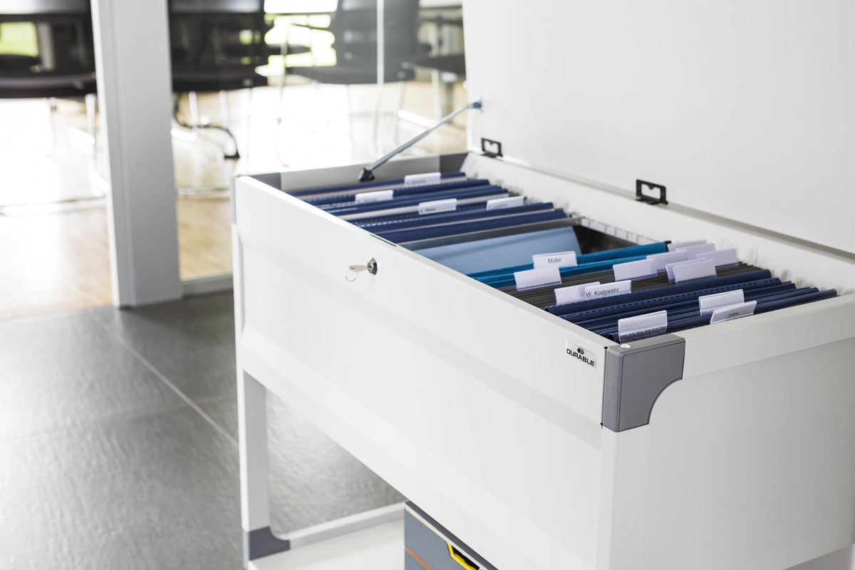 Durable Locking Lid Suspension File Trolley | for 100 A4 Folders | Grey