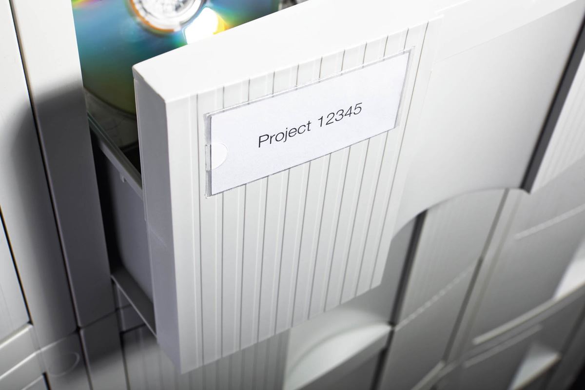 Durable POCKETFIX Self-Adhesive Clear Label Sleeve Pockets | 10 Pack | 32x76mm